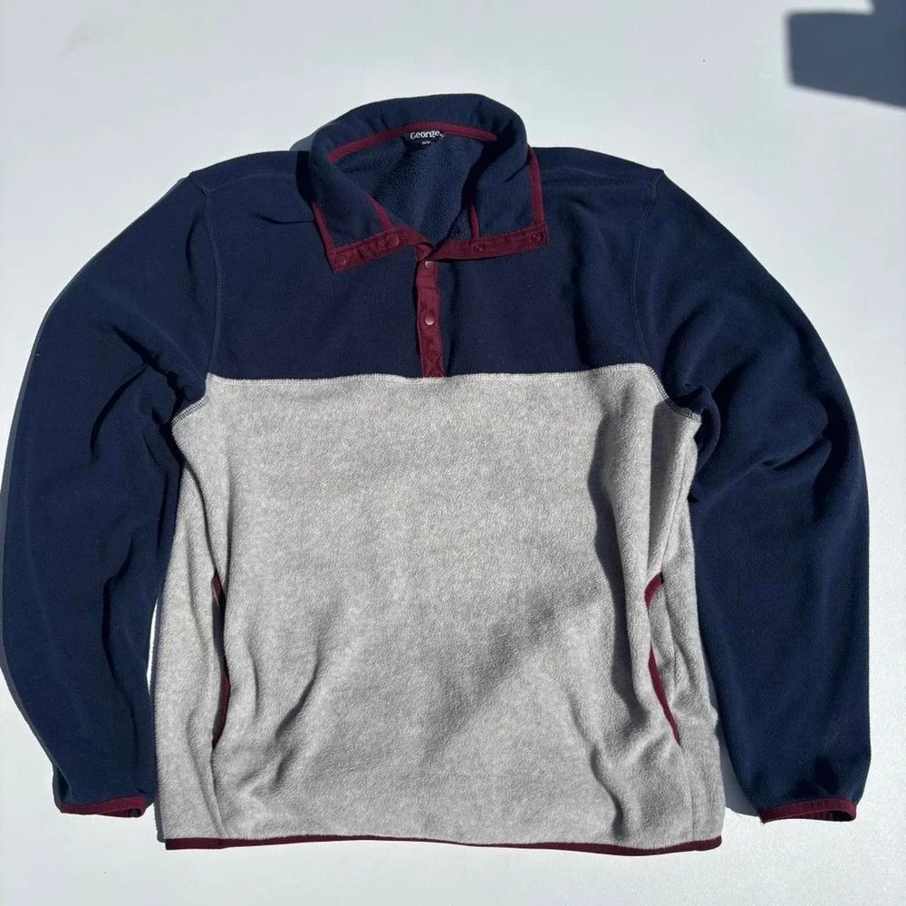 George navy blue and gray color-blocked fleece jumper with burgundy trim - M - Picture 1 of 6